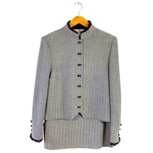 St. John Collection Black and White Herringbone Knit Skirt Suit - Size 12